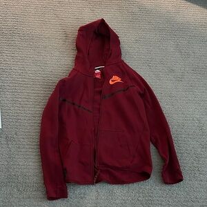 Nike Burgundy Hoodie with Orange Logo